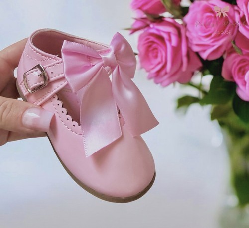 Spanish pink satin bow - bow, patent