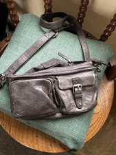 Fat Face Charcoal Genuine Leather Medium Cross Body Bag Good Condition