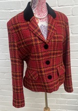 Vintage Dorothy Perkins Tweed Boucle Jacket Blazer UK 14 Red Check Formal Wool