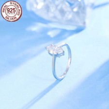 925 Sterling Silver White CZ Bridal Marquise Cut Polished Solitaire Promise Ring