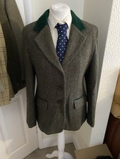 English Made Mid Green 100% Wool Tweed Hacking Jacket Green Collar Vgc 12