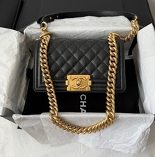 Chanel Small Boy Black With Gold H/W Caviar Leather With Microchip