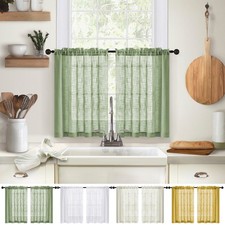 Voile Curtains Pair (2 Panels) Sheer Net Slot Top Window Kitchen Curtain Panels