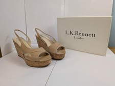 LK Bennett "Adelia" Cork Wedge Heeled Shoes Taupe Patent Leather Size Uk 8 Eu 41