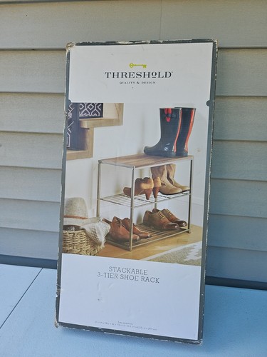 Tier metal wood shoe rack - 3-tier,