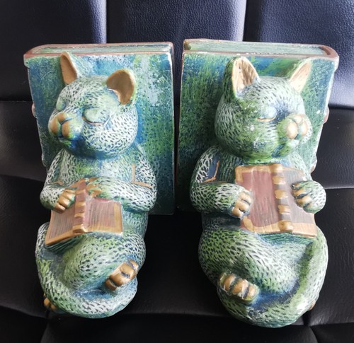 Sleeping cat bookends 1970s - cat,