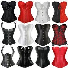 Women's Bustier Boned Corset Overbust Burlesque Basque Top Lace Up Waist Cincher