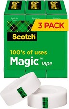 3M Scotch Magic Invisible Tape Roll 19mm x 33M Writeable Magic Tape x 3 rolls