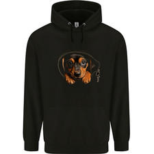 A Dachshund Puppy in a Pocket Dog Mens 80% Cotton Hoodie