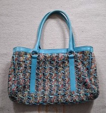 Missoni Bag Blue Medium Hand Bag Leather Fabric Woven Multi Colour Beautiful