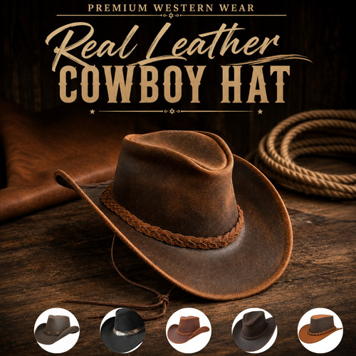 Real leather cowboy hat men - hat,
