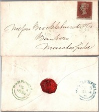 1854 QV 1d Red Star Belford Horizontal Numeral 847 Warrington to Macclesfield