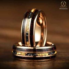 Men's Wedding Band With Real Meteorite & Black Fire Opal – Rose Gold Galaxy Ring