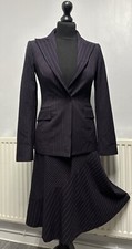 Sisley Coord Set Ladies Striped Tailored Suit Skirt & Blazer Pockets Size 10 VGC