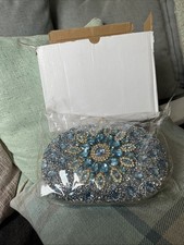 Blue Clutch Bag, Jewel Encrusted With Handle And Shoulder Chain If Required BNWT