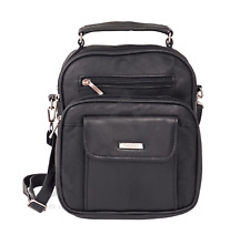 Black Leather Men Women Gents Travel Shoulder Handbag Cross Body Bag Zip Around