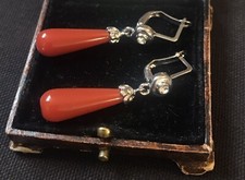 Vintage Style Red Gemstones And White Zircon Earrings 18K White Gold Plated