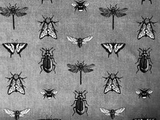 Grey Bugs Insects Fabric Bee