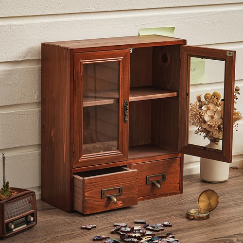 Vintage wood cupboard glass - cupboard,