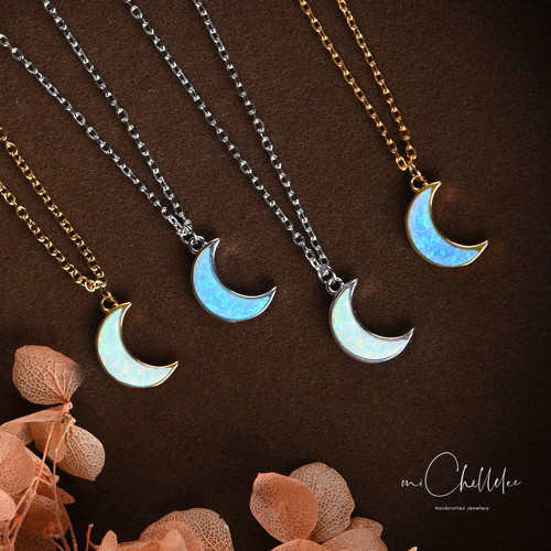 White opal moon pendant - opal,