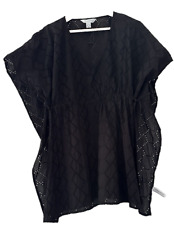 PRIMARK. BLACK LACY COTTON KAFTAN BEACH COVER UP. DRAWSTRING WAIST. SIZE S/10/12