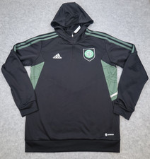 Celtic Football Jumper Large Black Training 1/4 zip Adidas Men Hoops Hooded