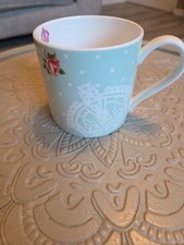 Royal Albert "Polka Rose" Coffee Mug Tea Cup Pale Green White Dots Crown England