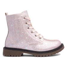 Lilley Junior Girls Boots Pink Kids Ankle Glitter Lace Up Star Print Leanna SIZE