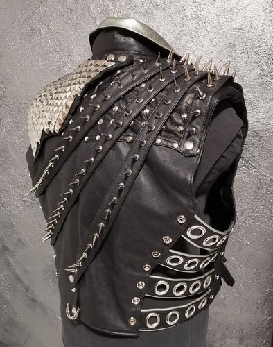 Men black leather studded - black,