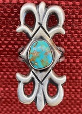Navajo Signed Sand Cast Ring Turquoise Sterling Silver