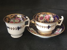 ANTIQUE COALPORT ENGLISH PORCELAIN TRUE TRIO, TEA & COFFEE CUP & SAUCER. C1820