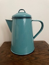 Vintage blue/turquoise enamel pitcher jug - coffee pot with lid