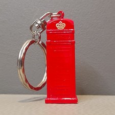 London Red Telephone Box Keychain Vintage English METAL Phone Booth Keyring 