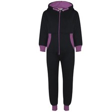 Kids Girls Lilac Fleece Contrast A2Z Onesie One Piece All In One Jumpsuit 2-13Yr