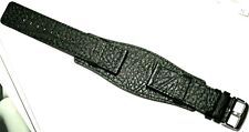 24MM BLACK MILITARY CUFF BUND STYLE GENUINE LEATHER WATCH STRAP GOOD QUALITY