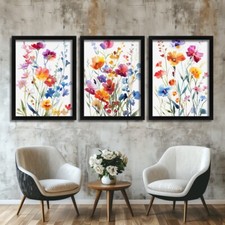 Set of 3 Watercolour Flowers Prints Wildflower Floral Posters Wall Art Pictures