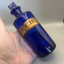 SUPERB VICTORIAN BLUE GLASS POISON CHEMIST ROUND BOTTLE SUCC:BELL