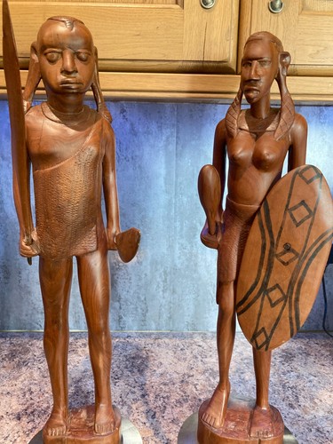 Vintage hand carved teak - hand-carved,