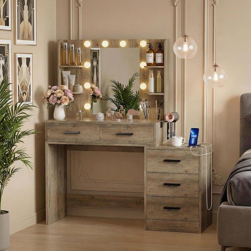 Elegant oak makeup vanity - elegant,