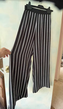 1940S TROUSERS PANTS WIDE LEG BLACK WHITE STRIPES STRETCH WAIST SWING SIZE 10/12