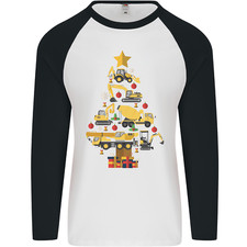 Construction Christmas Tree Digger Lorry Crane Mens L/S Baseball T-Shirt