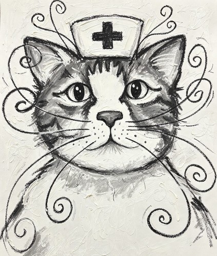 Cartoon drawing cat print - cat,