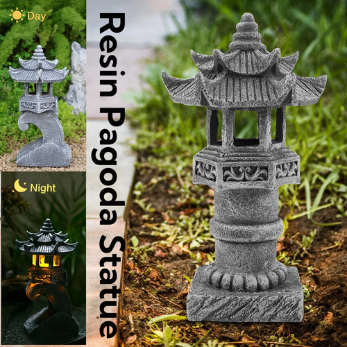 Resin pagoda statue - pagoda, w/solar