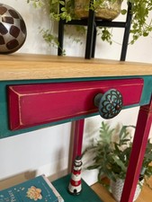 Small Green Pink wood Table - Upcycled