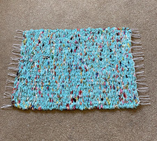 Gorgeous blue handmade peg loom rag rug (Blue Skies)