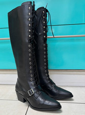 ALL SAINTS military BOOTS 40 7 knee high black leather laceup rrp£349 SAVANNAH