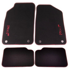 Fiat 500 Red Carpet Floor Mats Set Front + Rear Black Velour GENUINE