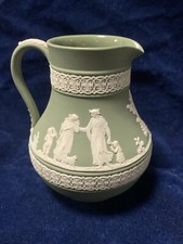 Beautiful Vintage Wedgwood Sage Green Jasperware Handled  Spouted Jug Pitcher