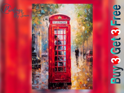 Red telephone box - red, print