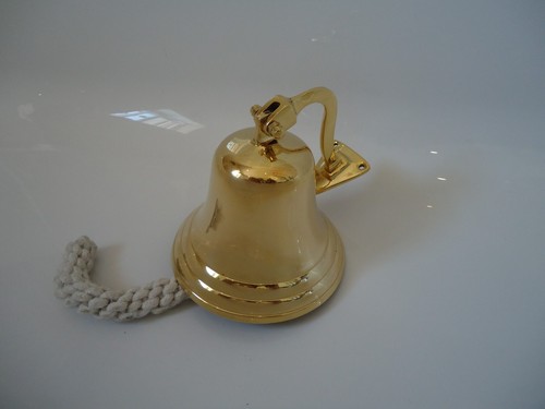Ships brass bell with rope - bell, &